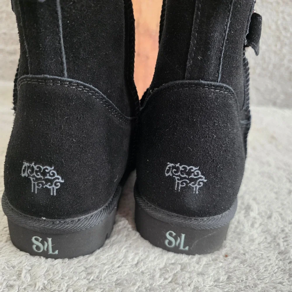 SuperLamb Argali Black Suede Sheepskin Lined Winter Boots Women 10‎ Narrow NEW